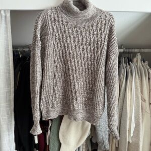 SHEIN Textured Knit Turtleneck Sweater - Brown